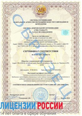 Образец сертификата соответствия Зеленогорск Сертификат ISO 22000